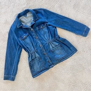 J.Jill Denim/Chambray Utility Jacket Button Up Raw Hem L Petite Closet Staple